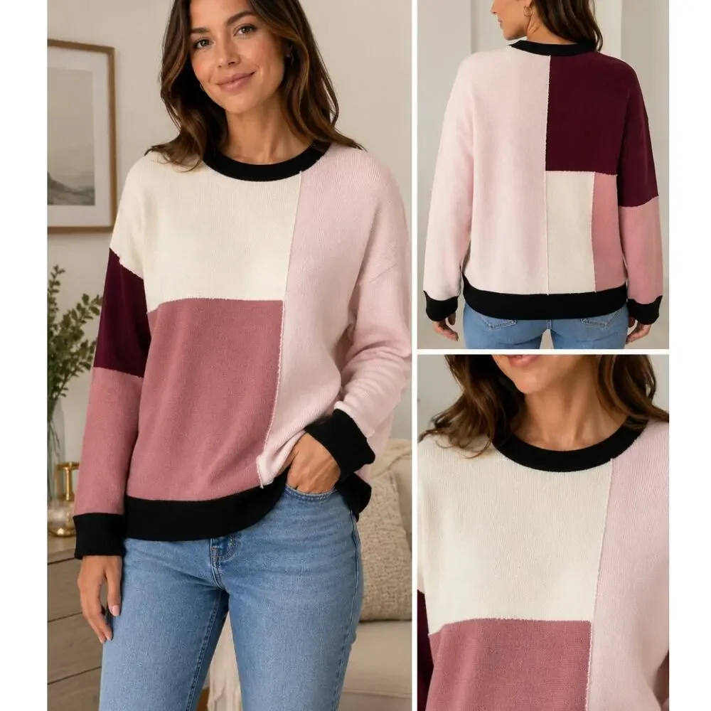 Kate Spade New York Colorblock Wool Cashmere Sweater Medium Preppy Pink